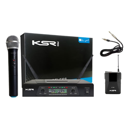 Microfone S/ Fio Duplo Ksr Uhf Mão Transmissor - Loja Preto