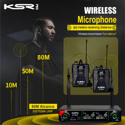Microfone Sem Fio Duplo Recarregavel Head Head Ksr Uhf  Preto