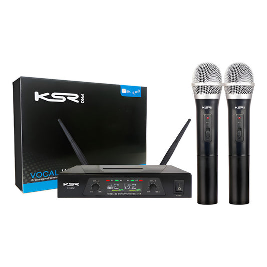 Microfone Duplo Sem Fio Mao + Mao Uhf Marca Ksr Kt2m Preto