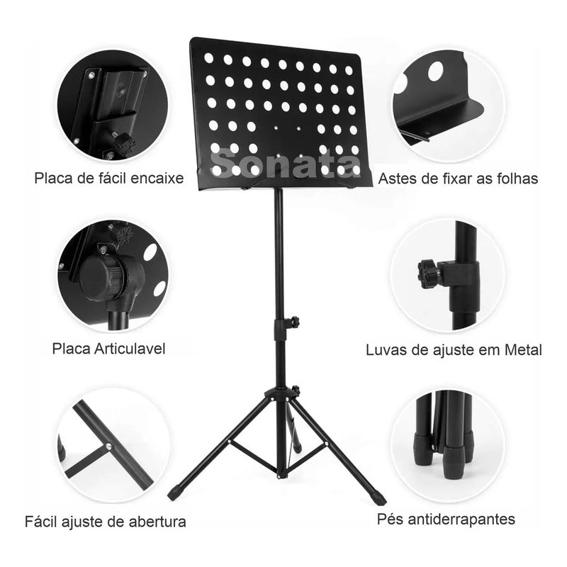 10 Estante Partitura Sonata Sm009 Suporte Maestro - P06 Preto