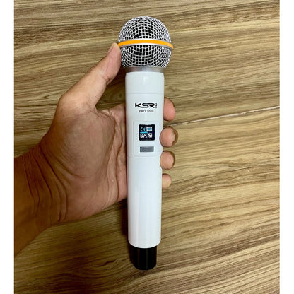 Microfone Sem Fio Branco Recarregável Duplo Mao Ksr Pro 3000 Branco