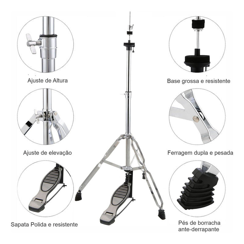 Kit 4 Estante De Prato Girafa Reta Caixa Maquina De Chimbal Prateado