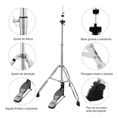 Kit 4 Estante De Prato Girafa Reta Caixa Maquina De Chimbal Prateado