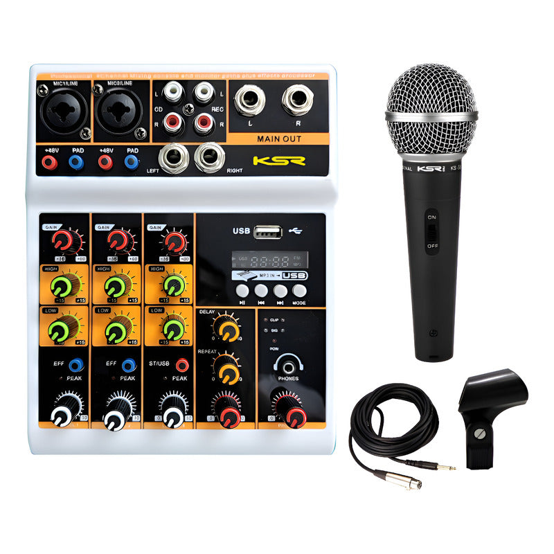 Kit Mesa De Som 4 Canais Ktl4 Ksr Interface 1 Microfone Ks58 127/220v