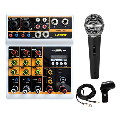 Kit Mesa De Som 4 Canais Ktl4 Ksr Interface 1 Microfone Ks58 127/220v