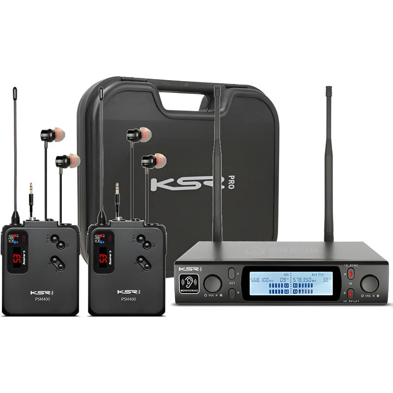 Sistema Monitor Duplo Ponto Sem Fio In Ear Ksr Pro Psm400  Preto