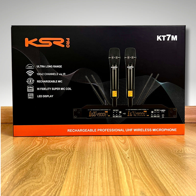 Microfone Sem Fio Duplo Profissional Ksr Recarregável Modelo Kt7m Preto