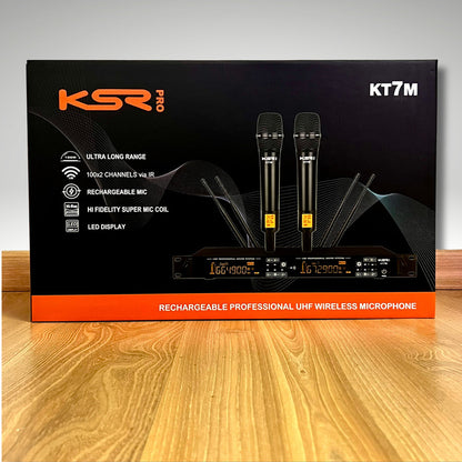 Microfone Sem Fio Duplo Profissional Ksr Recarregável Modelo Kt7m Preto