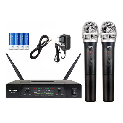 Microfone Duplo Sem Fio Mao + Mao Uhf Marca Ksr Kt2m Preto