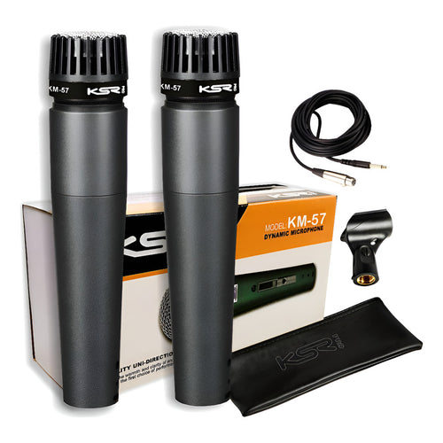2 Microfone Instrumento Ksr Km57 Cabo Cachimbo Bag Sm57 Preto
