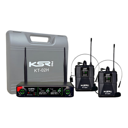 Microfone Sem Fio Headset Duplo Profissional Ksr Pro Uhf Preto KT2H