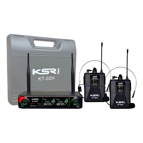 Microfone Sem Fio Headset Duplo Profissional Ksr Pro Uhf Preto KT2H