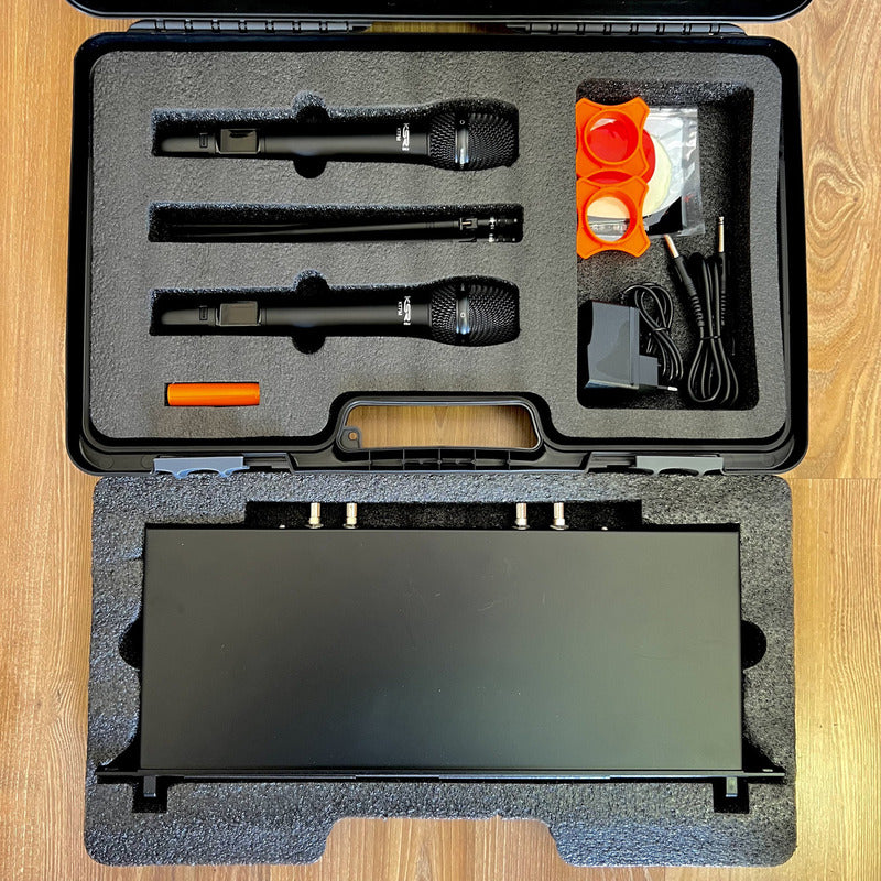 Microfone Sem Fio Duplo Profissional Ksr Recarregável Modelo Kt7m Preto
