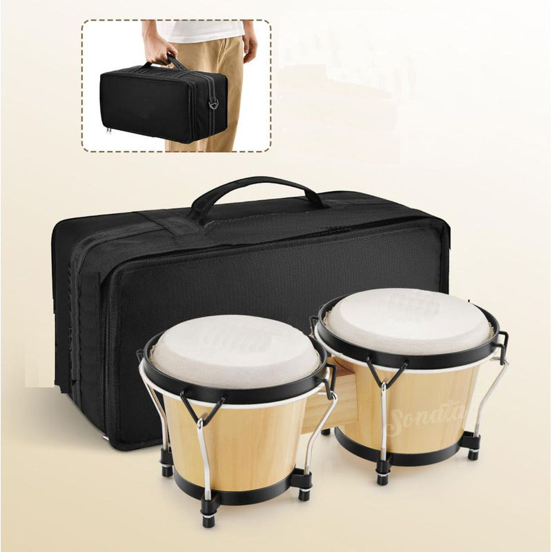 Bongo Percussão Profissional 6 E 7 Pele Animal E Bag Sonata