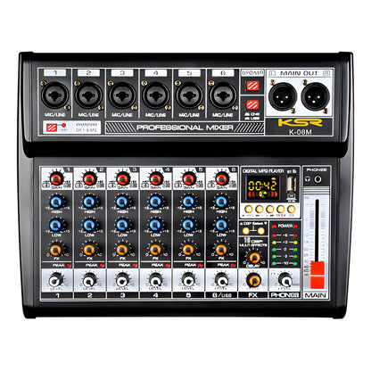 Mesa De Som Ksr K-06m 6 Canais Bluetooth Usb Phantom Mp3 Fx Delay 127/220v