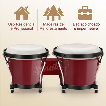 Bongo Percussão Profissional 6 E 7 Pele Animal E Bag Sonata