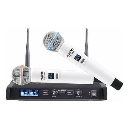 Microfone Sem Fio Branco Recarregável Duplo Mao Ksr Pro 3000 Branco