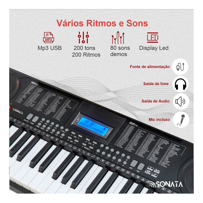 Teclado Musical Sensitivo 5/8 61 Teclas Sonata Sk8000 127/220v Preto