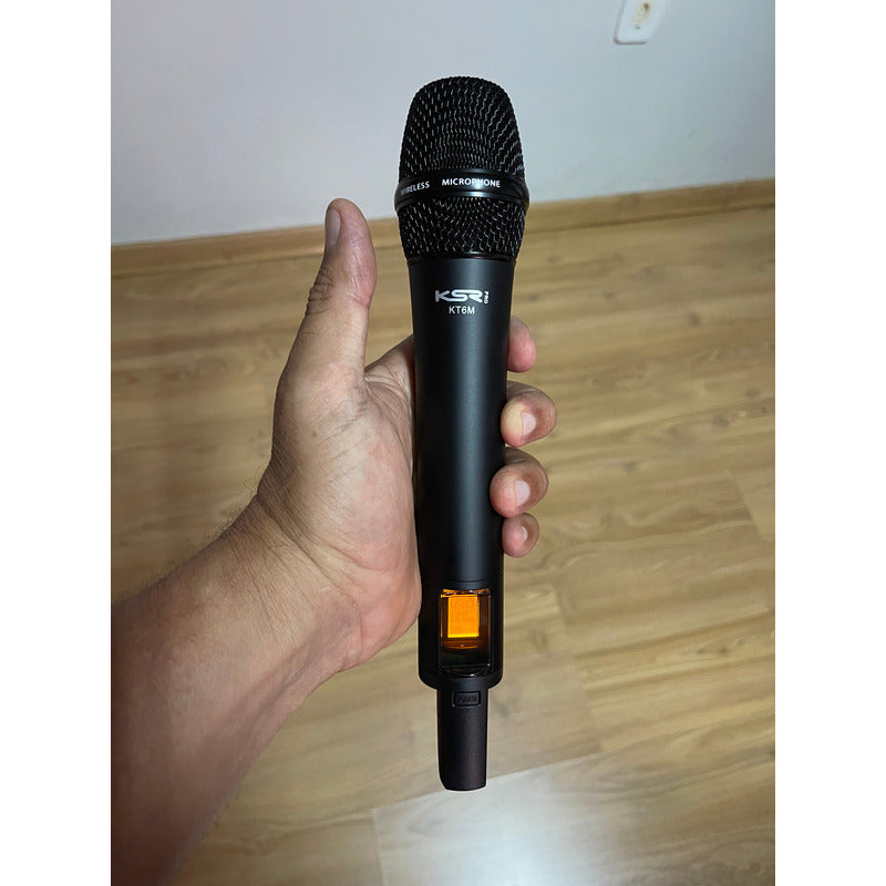 Microfone Sem Fio Duplo Profissional Recarregável Ksr Kt6m Preto