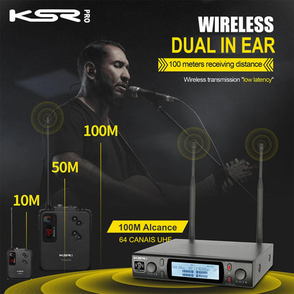 Monitor De Palco Quadruplo Ponto Sem Fio In Ear Ksr Psm400-4 Preto