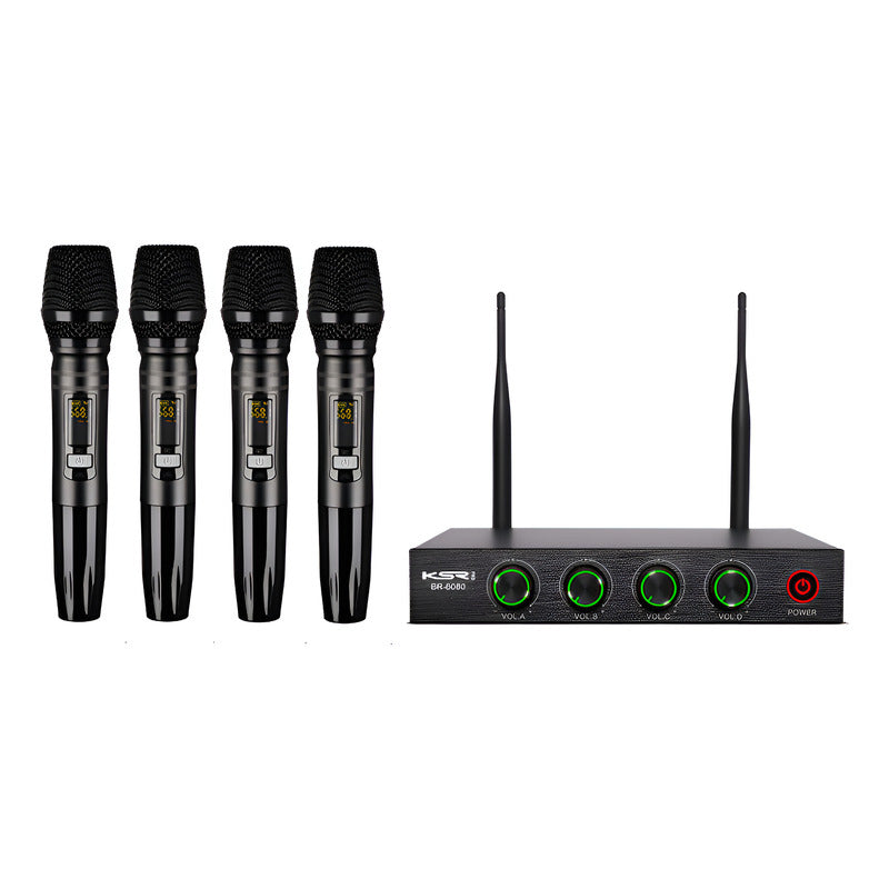 Microfone Sem Fio Quadruplo Ksr Pro Br6080 200 Canais Uhf Preto