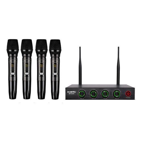 Microfone Sem Fio Quadruplo Ksr Pro Br6080 200 Canais Uhf Preto