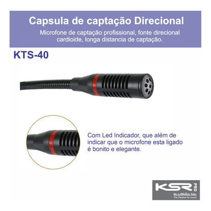 Microfone Gooseneck Condensador Mesa Reunião Ksr Pro Kts40 Preto