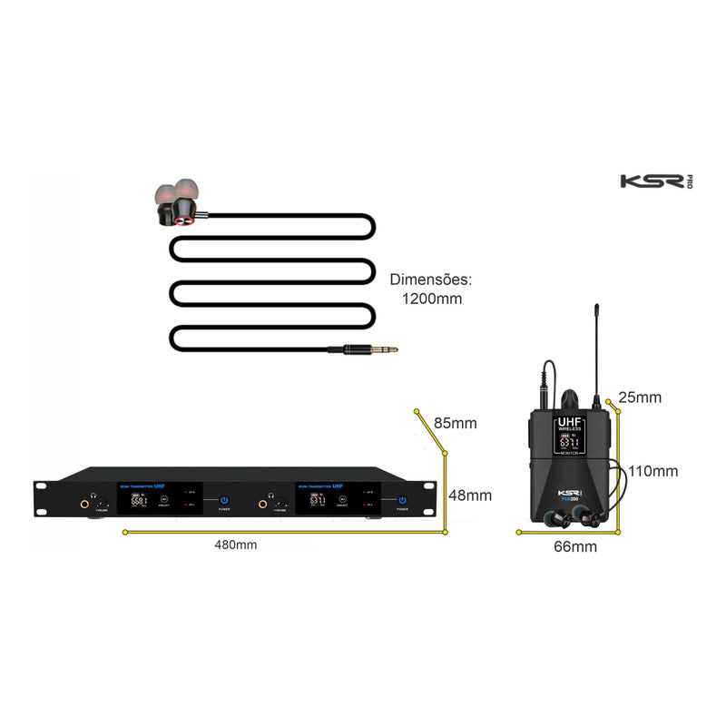 Monitor De Palco Quadruplo Ponto Sem Fio In Ear Ksr Psm8000 127/220v Preto