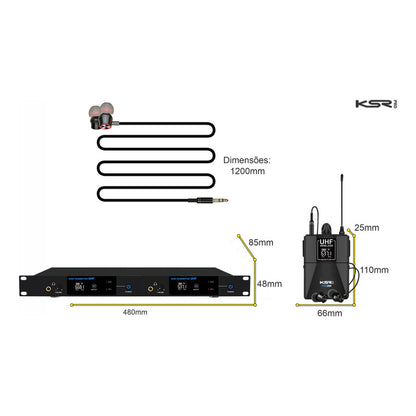 Monitor De Palco Quadruplo Ponto Sem Fio In Ear Ksr Psm8000 127/220v Preto