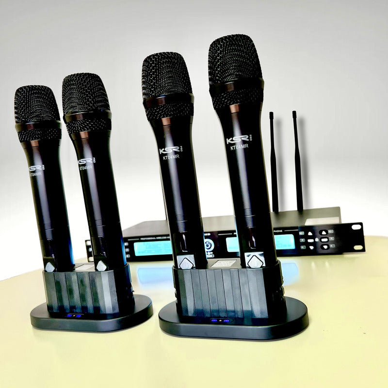 Microfone Sem Fio Quadruplo Prof. Recarregável Ksr Kt4mr Preto