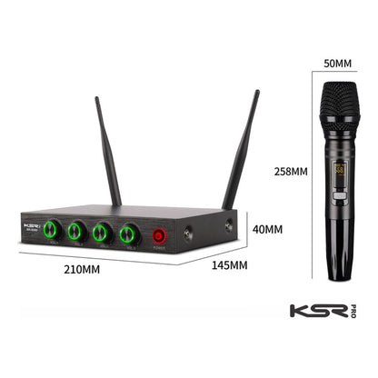 Microfone Sem Fio Quadruplo Ksr Pro Br6080 200 Canais Uhf Preto