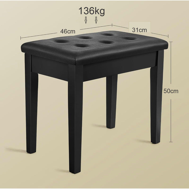 Banco Para Piano Banqueta Teclado Sonata Madeira Couro Ba100 Preto