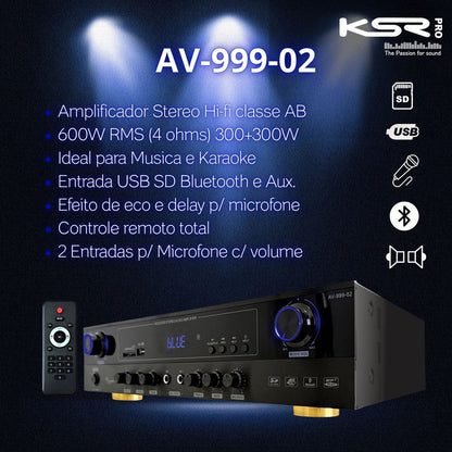 Receiver Home Amp Ambiente Ksr Pro Av999 Optico Vr3000 600w