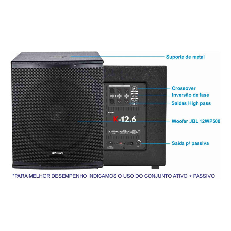 Sub Ativo 12  Ksr Pro 600w Rms K-12.6a Woofer Jbl Limiter + Preto Bivolt