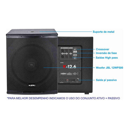 Sub Ativo 12  Ksr Pro 600w Rms K-12.6a Woofer Jbl Limiter + Preto Bivolt