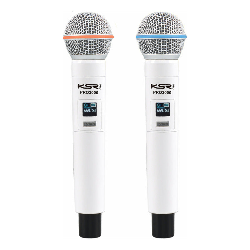 Microfone Sem Fio Branco Recarregável Duplo Mao Ksr Pro 3000 Branco