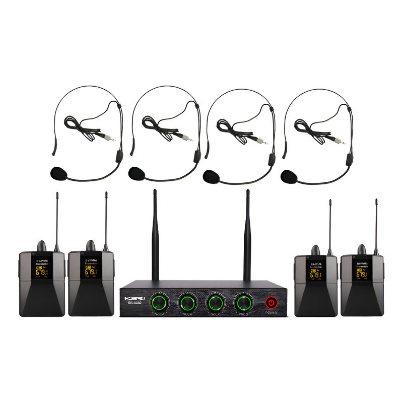Microfone Sem Fio Headset Quadruplo Ksr Pro Br6080 200 Canal Preto