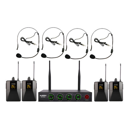 Microfone Sem Fio Headset Quadruplo Ksr Pro Br6080 200 Canal Preto