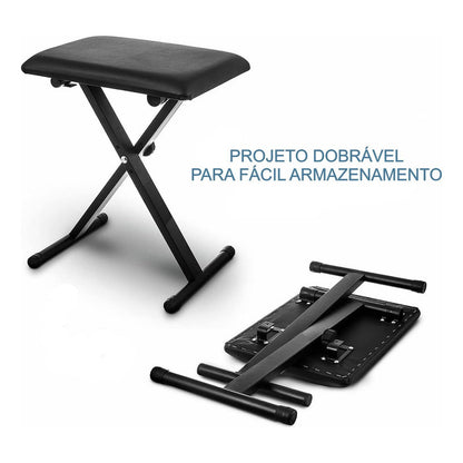 Banco Retrátil Piano Teclado Mellody D90 Preto Ajustável Em X Sonata Q90