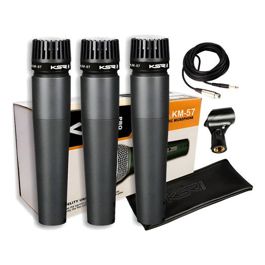 3 Microfone Instrumento Ksr Km57 Cabo Cachimbo Bag Sm57 Preto