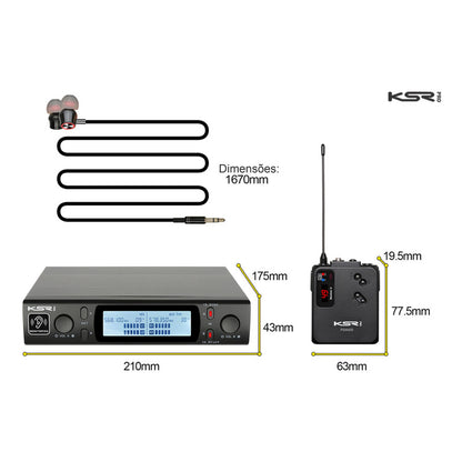 Monitor De Palco Quadruplo Ponto Sem Fio In Ear Ksr Psm400-4 Preto