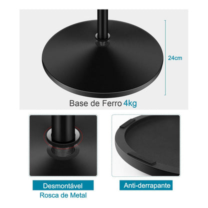 Pedestal Microfone Suporte Reto Pé De Ferro Maciço Ksr Kp2 Preto