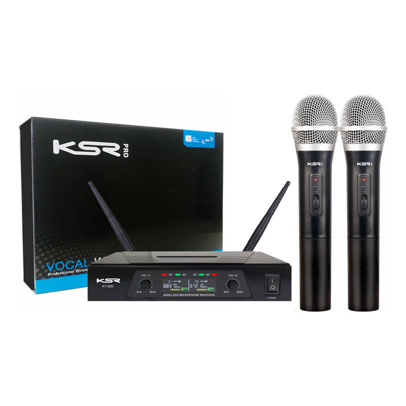 Microfone Duplo Sem Fio Recarregavel Mao + Mao Uhf Ksr Kt2m Preto