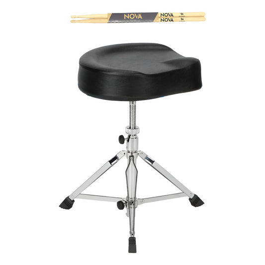 Banco Bateria Selim Sonata Regula Rosca + Baqueta Vic Brinde Prateado