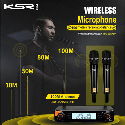 Microfone Sem Fio Duplo Profissional Recarregável Ksr Kt6m Preto
