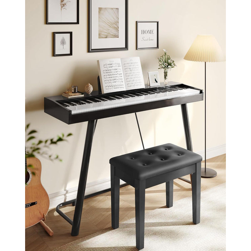 Banco Para Piano Banqueta Teclado Sonata Madeira Couro Ba100 Preto