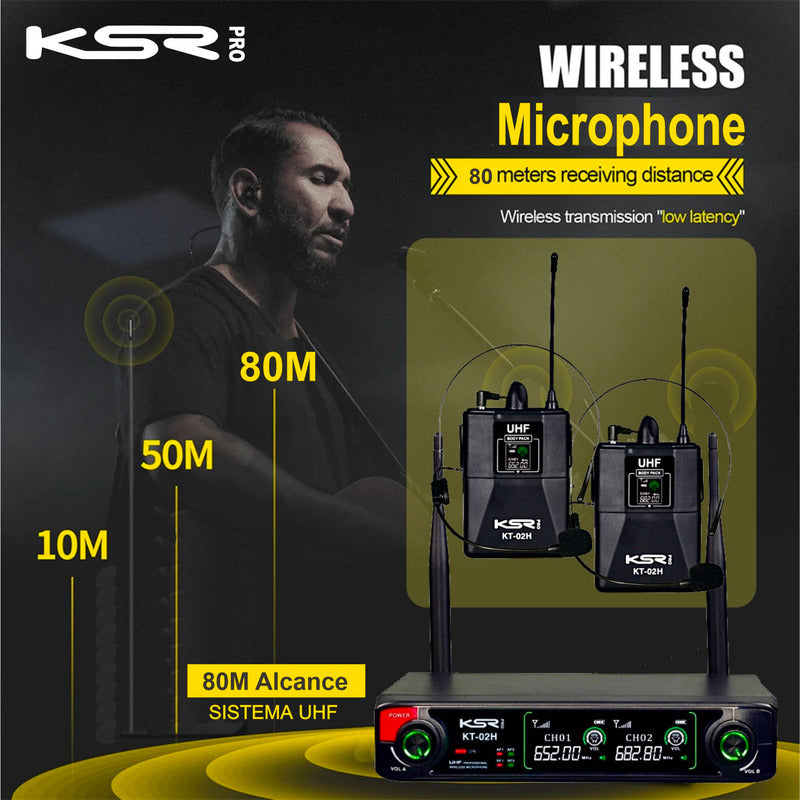 Microfone Sem Fio Headset Kt3a Duplo Cor De Pele Ksr Pro Uhf Cor De Pele