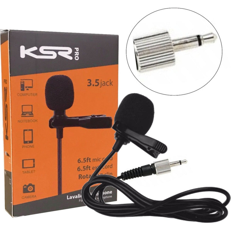 Microfone De Lapela Condensador Ksr Lt2a Preto 1.23m Cardioide Transmissor