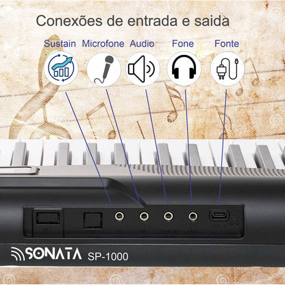 Piano Digital 88 Teclas 200 Timbres 200 Ritmos Sonata Sp1000 127/220v Preto
