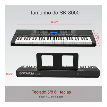 Teclado Musical Sensitivo 5/8 61 Teclas Sonata Sk8000 127/220v Preto